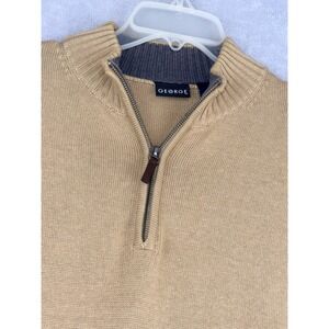 George Mens Small Quarter Zip Sweater Urbane Khaki Tan Charcoal Grey‎ Mock Neck